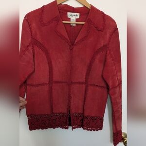 Bagatelle Red Suede Vintage Jacket with Crochet Trim